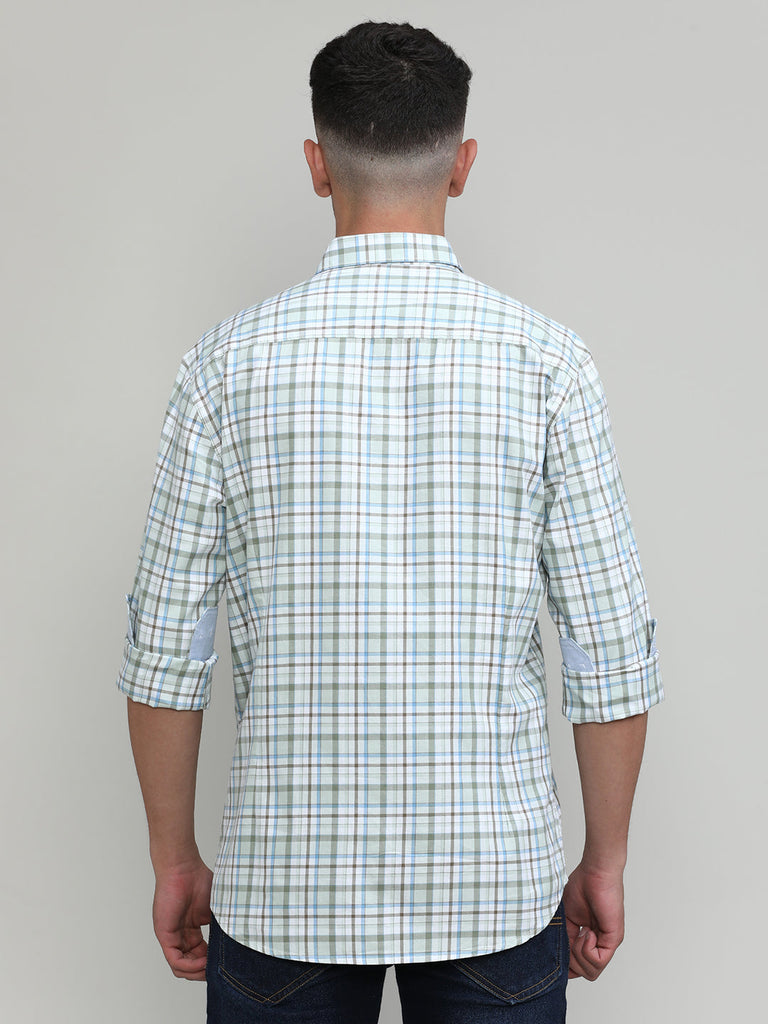 Lake Green Slim Fit Premuim Cotton Checks Shirt With Regular Pocket