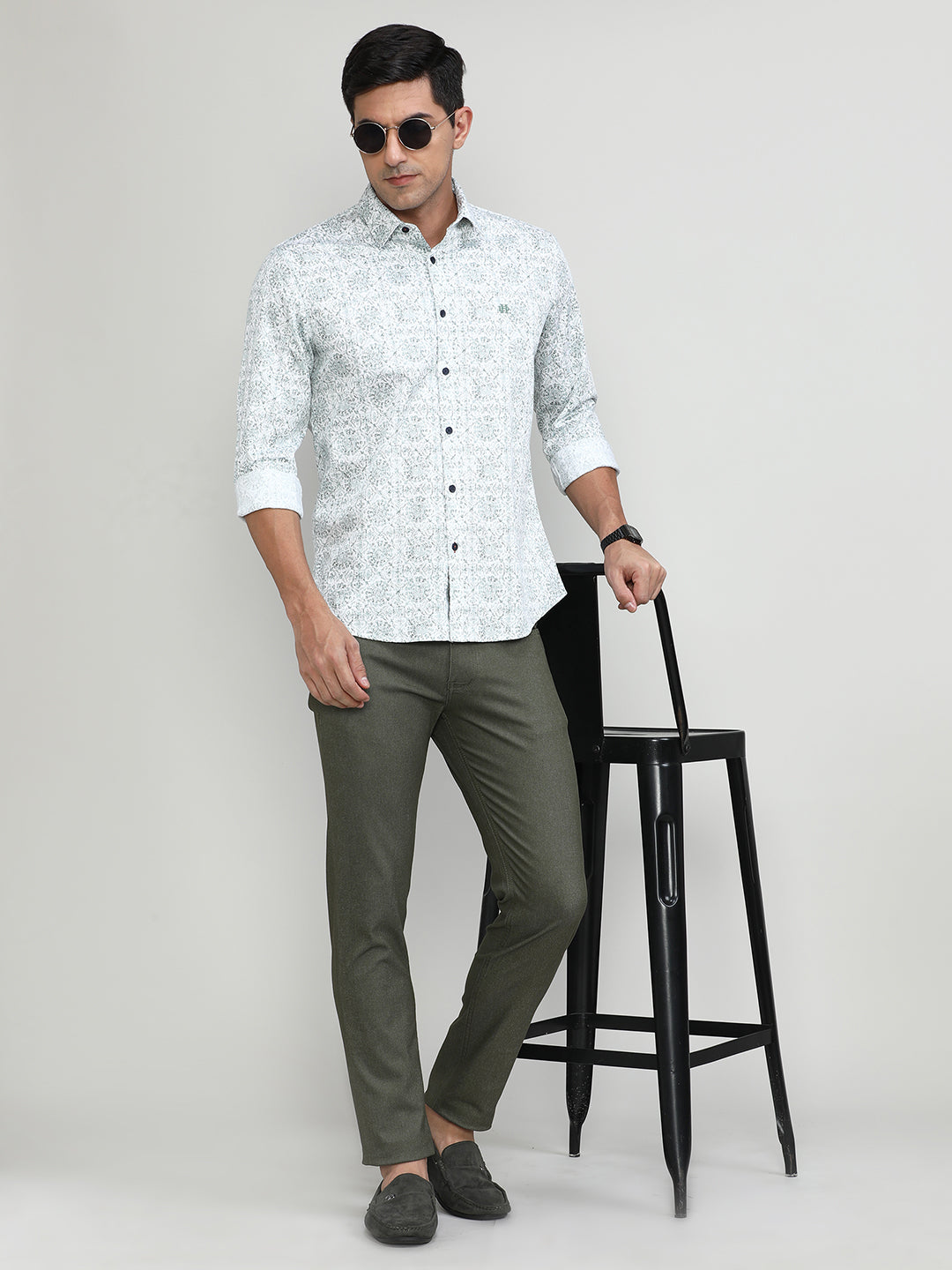 Green Slim Fit Premium Cotton Printed Shirt -SS25