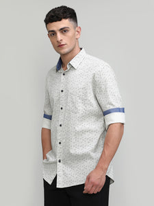 Beige Slim Fit Premium Cotton Printed Shirt With Pocket-SS25