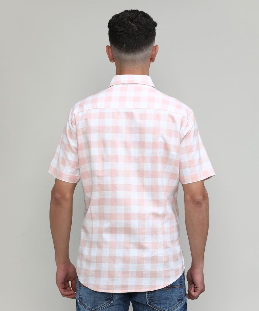 Pink Sand Slim Fit Premuim Cotton Checks Shirt With Pocket