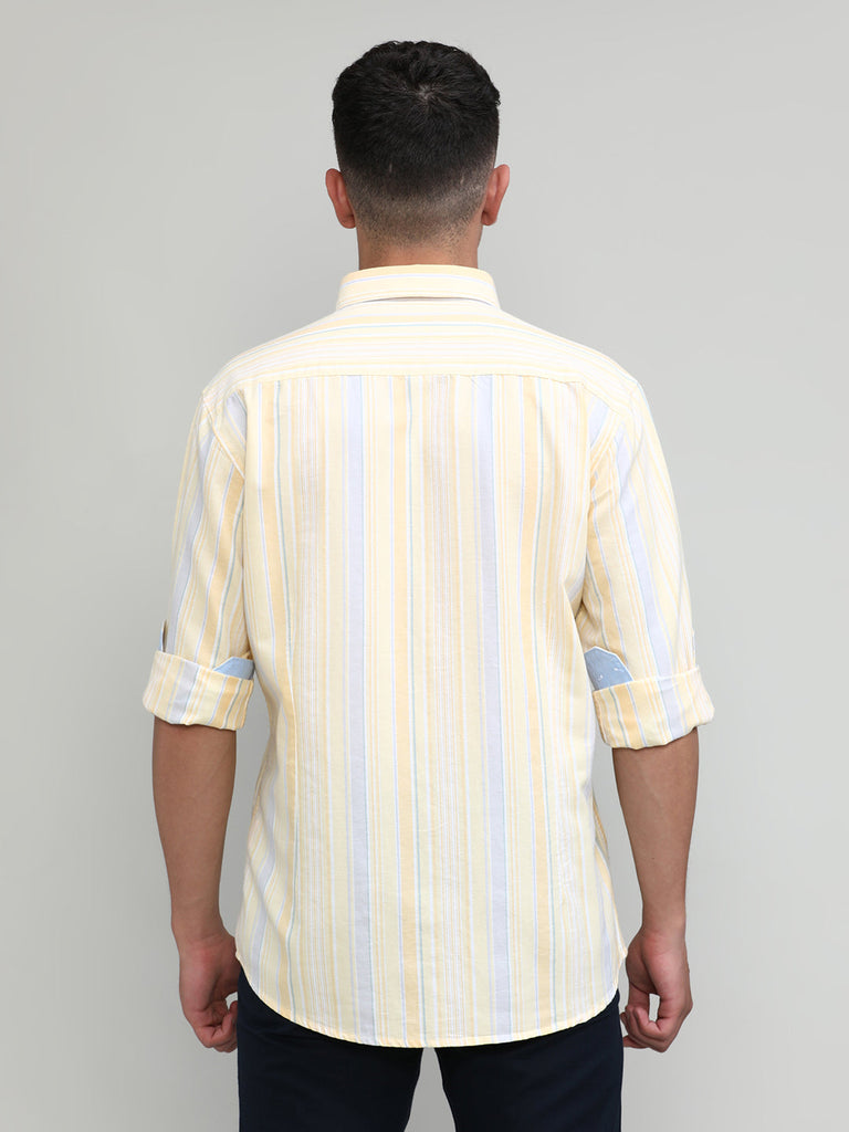 Lemon Slim Fit Premium Cotton Lycra Stripe Shirt With Pocket