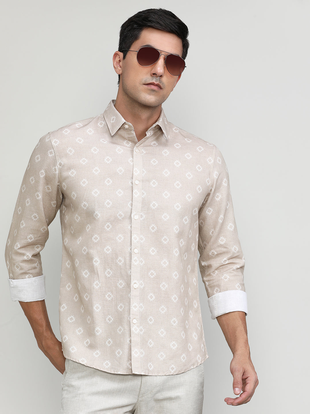 Exclusive Purple Collection Sand Slim Fit Printed Premium Cotton Linen Shirt