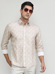 Exclusive Purple Collection Sand Slim Fit Printed Premium Cotton Linen Shirt
