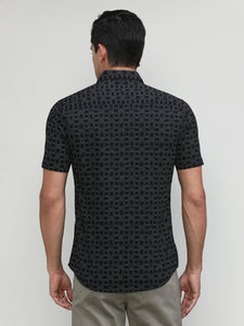 Black Slim Fit Premuim Cotton Printed Shirt With Regular Collar & Pocket
