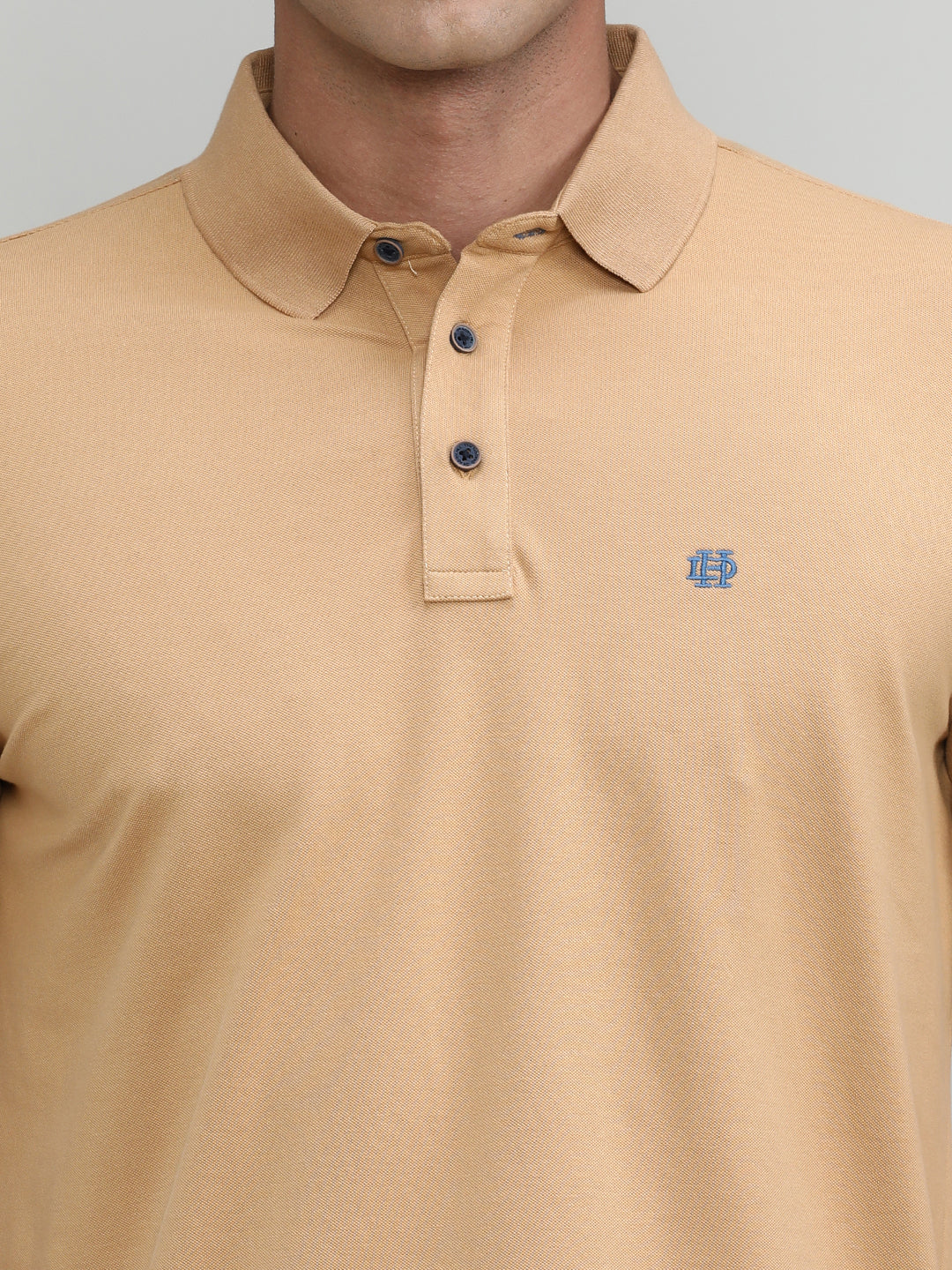 Khaki Pique Cotton Lycra Solid Polo T-shirt