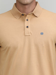 Khaki Pique Cotton Lycra Solid Polo T-shirt
