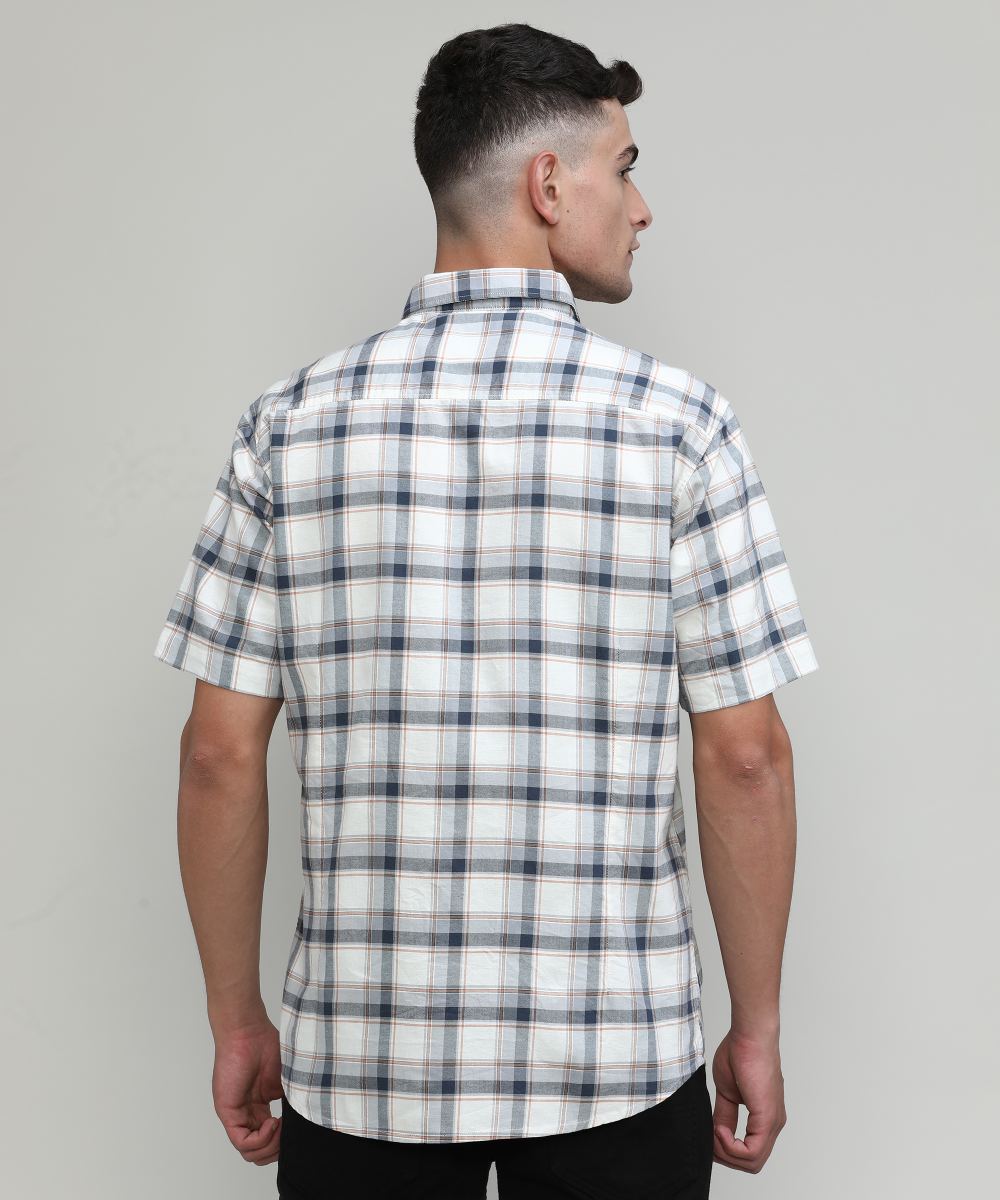 Beige Slim Fit Premuim Cotton Checks Shirt With Pocket-SS25