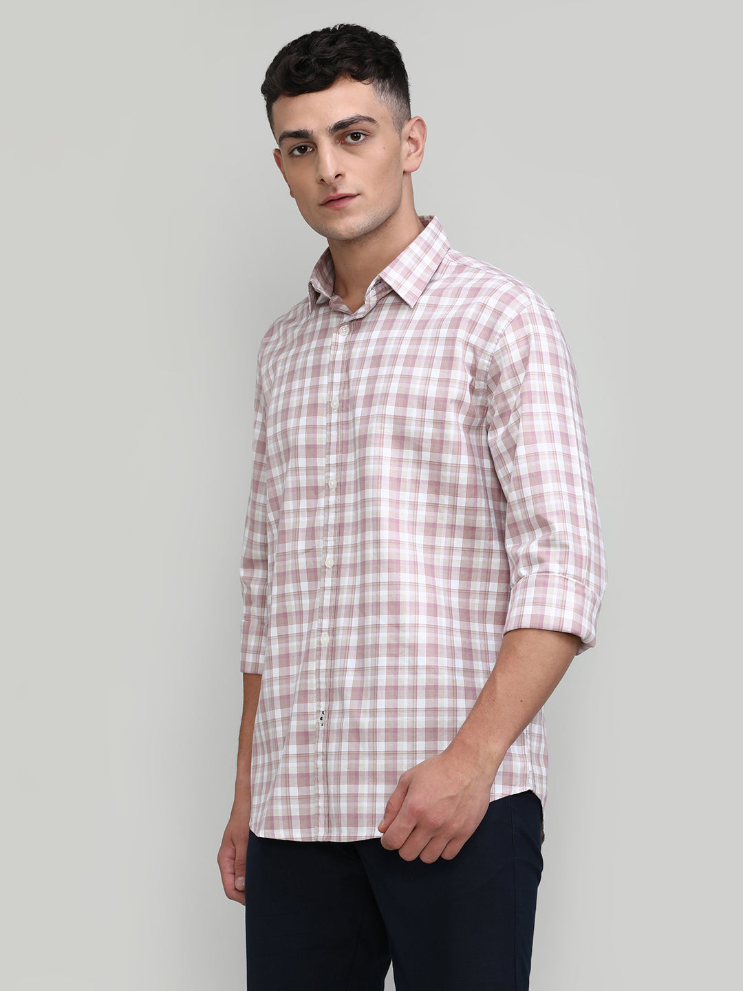 Exclusive Purple Collection Fig Shade Slim Fit Premium Cotton Checks Shirt