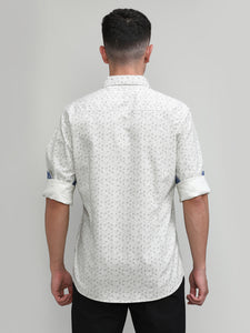 Beige Slim Fit Premium Cotton Printed Shirt With Pocket-SS25