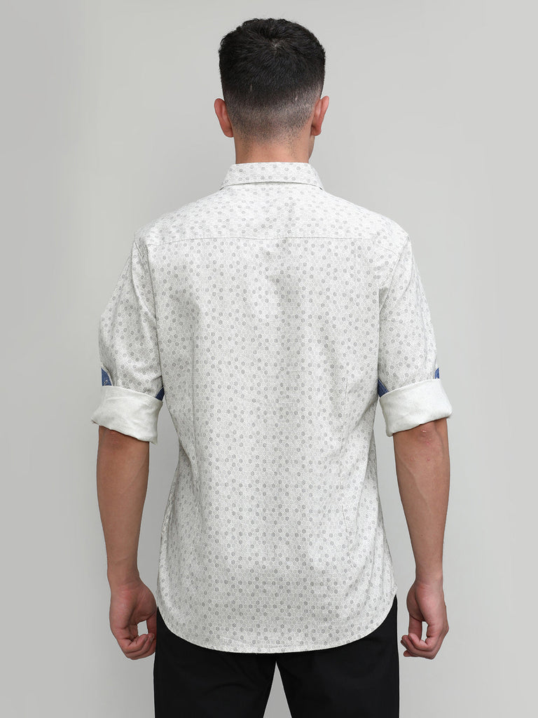 Beige Slim Fit Premium Cotton Printed Shirt With Pocket