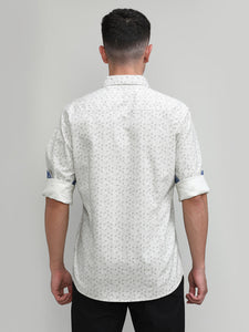 Beige Slim Fit Premium Cotton Printed Shirt With Pocket