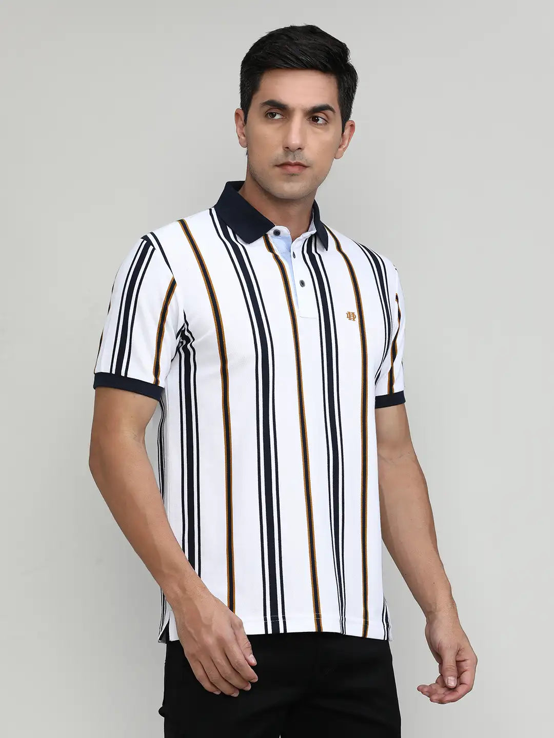 Snow Pique Cotton Lycra Stripes Polo T-shirt