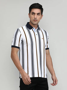 Snow Pique Cotton Lycra Stripes Polo T-shirt