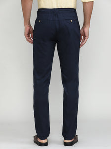 Navy Cotton Travel Trousers Regular Fit
