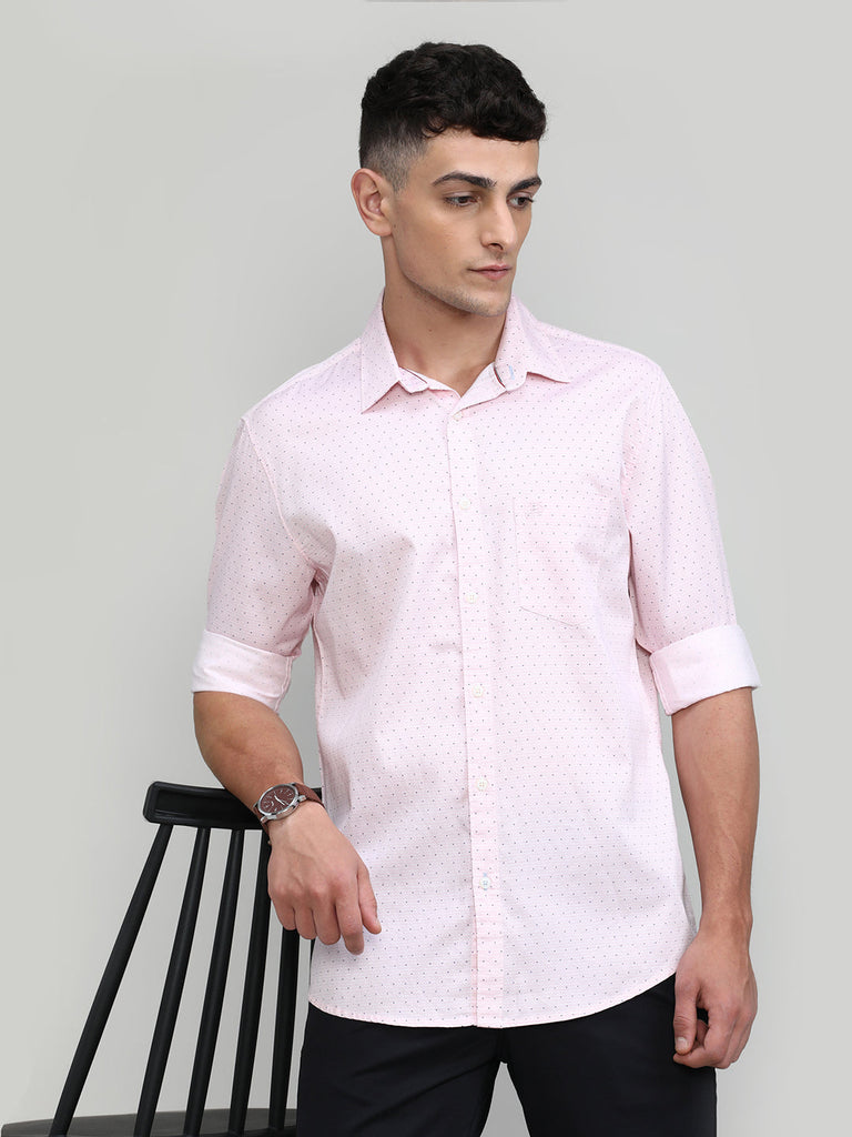 Cherry Red Slim Fit Premium Cotton Printed Shirt With Pocket