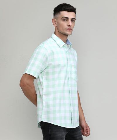 Fresh Mint Slim Fit Premium Cotton Checks Shirt With Pocket