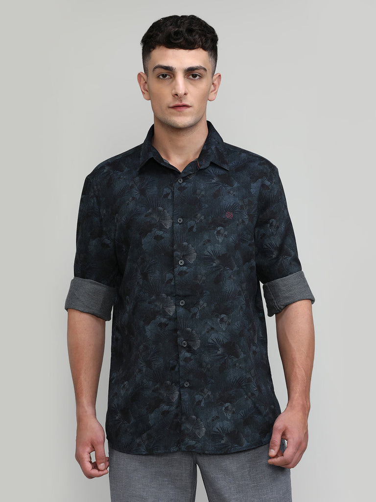 Black Slim Fit Premium Cotton Printed Shirt