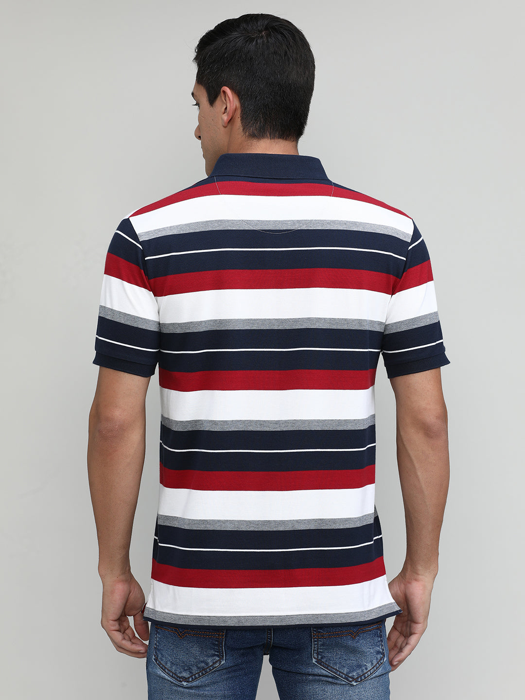 Maroon Pique Cotton Lycra Stripes Polo T-shirt