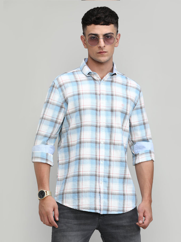 Sky Slim Fit Premuim Cotton Button Down Collar Checks Shirt