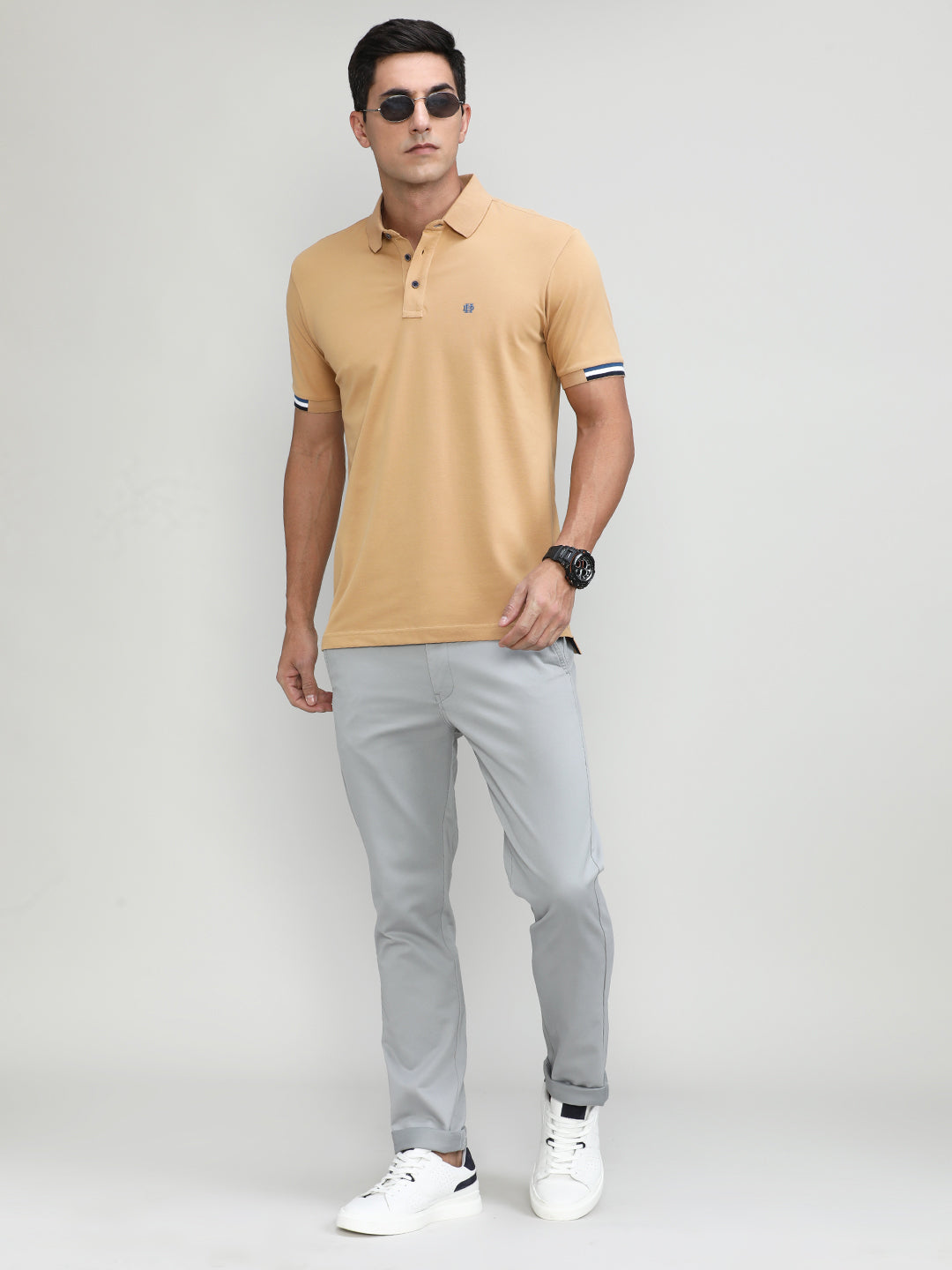 Khaki Pique Cotton Lycra Solid Polo T-shirt
