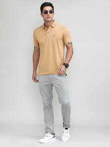 Khaki Pique Cotton Lycra Solid Polo T-shirt