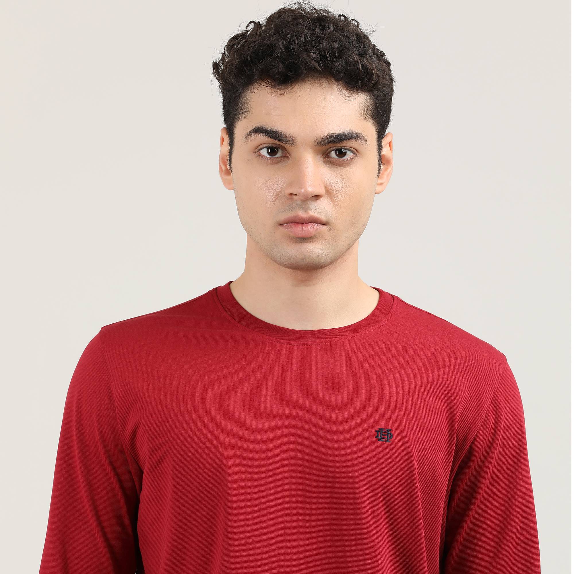 Maroon, Cord Lycra, Round Neck, Full Sleeves, Solid, Sweatshirt