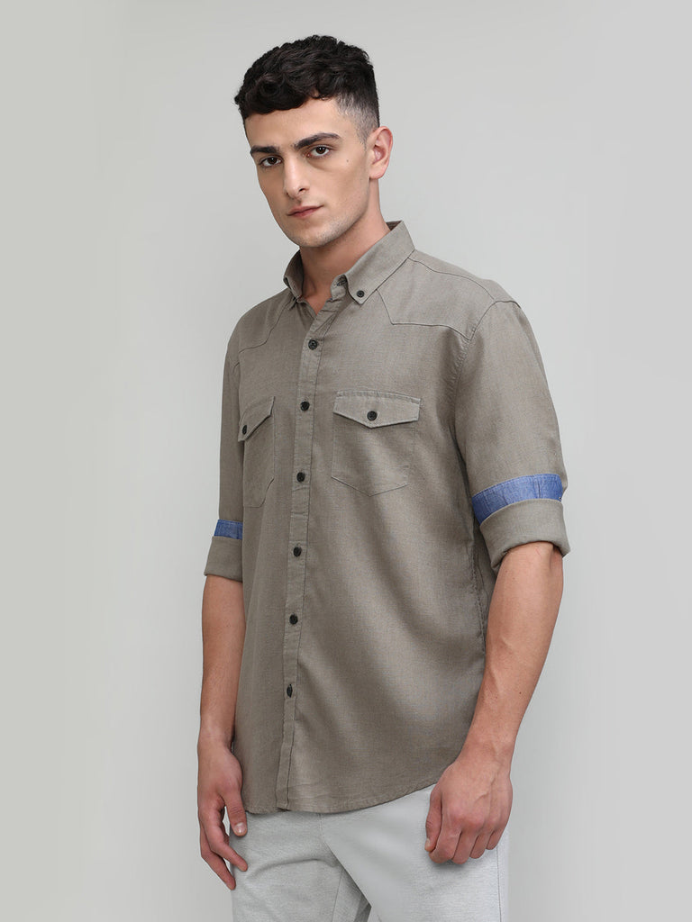 Muddy Shade Slim Fit Premium Cotton Lycra Solid Shirt With Pocket