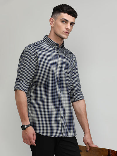 Exclusive Purple Collection Deep Navy Slim Fit Premium Cotton Checks Shirt