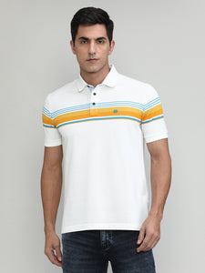 Snow White Pique Cotton Lycra Stripes Polo T-shirt
