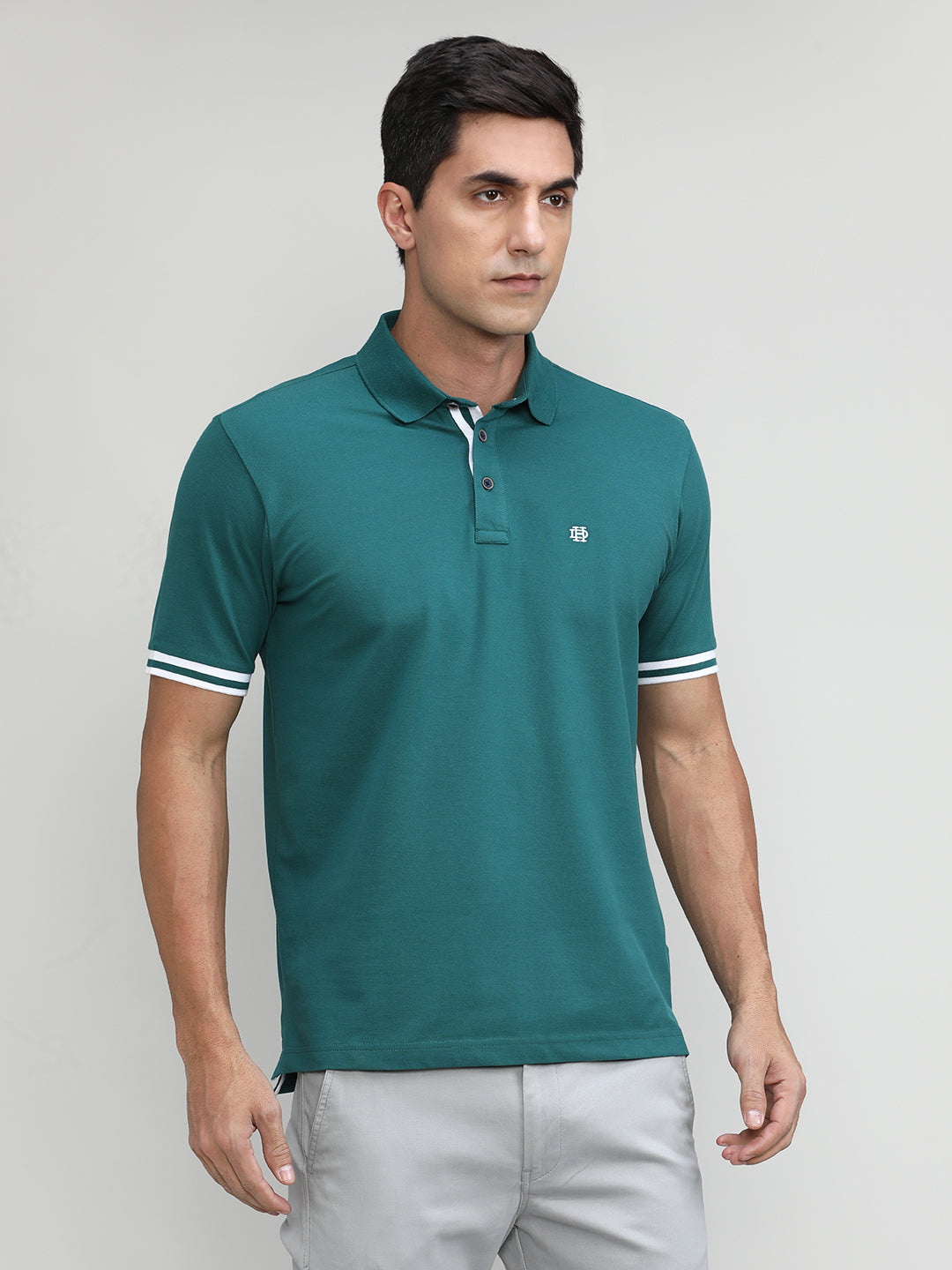 Bottle Green Pique Cotton Lycra Solid Polo T-shirt