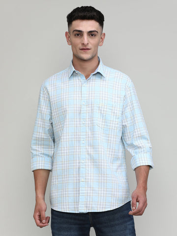 Aqua Shade Slim Fit Premuim Cotton Checks Shirt With Regular Pocket