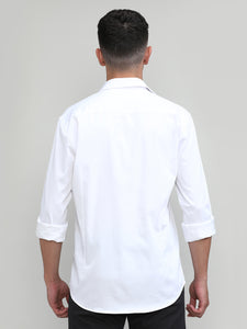 White Slim Fit Premium Satin Cotton Lycra Solid Shirt-SS25