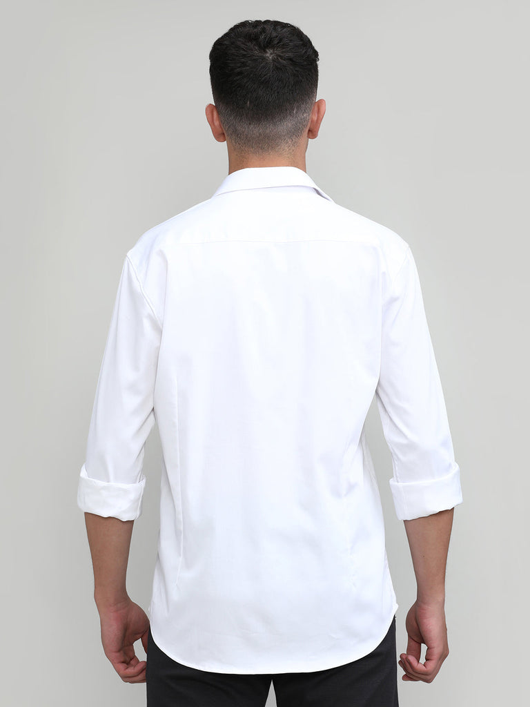 White Slim Fit Premium Satin Cotton Lycra Solid Shirt