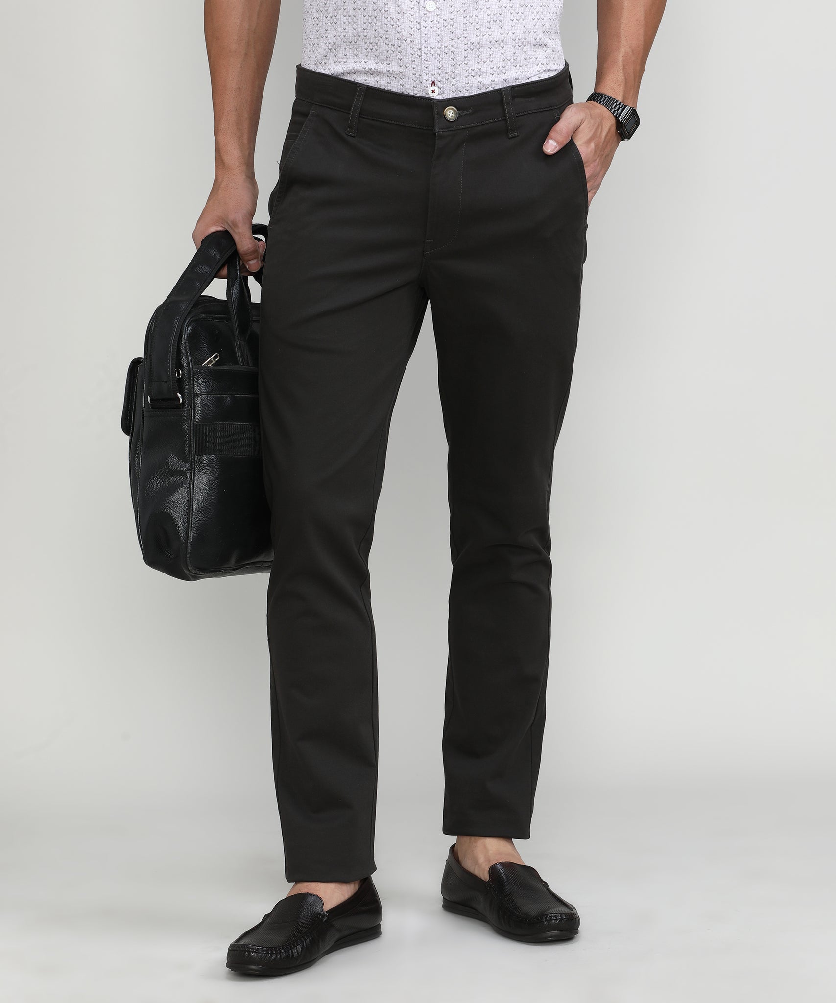 Dark Olive Shade Cotton Trousers Slim Tapered Fit