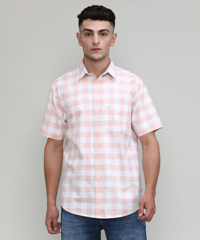 Pink Sand Slim Fit Premuim Cotton Checks Shirt With Pocket