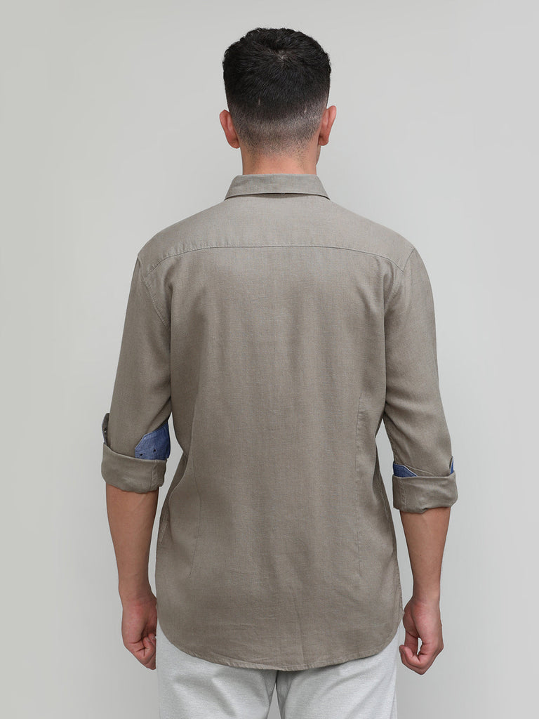Muddy Shade Slim Fit Premium Cotton Lycra Solid Shirt With Pocket