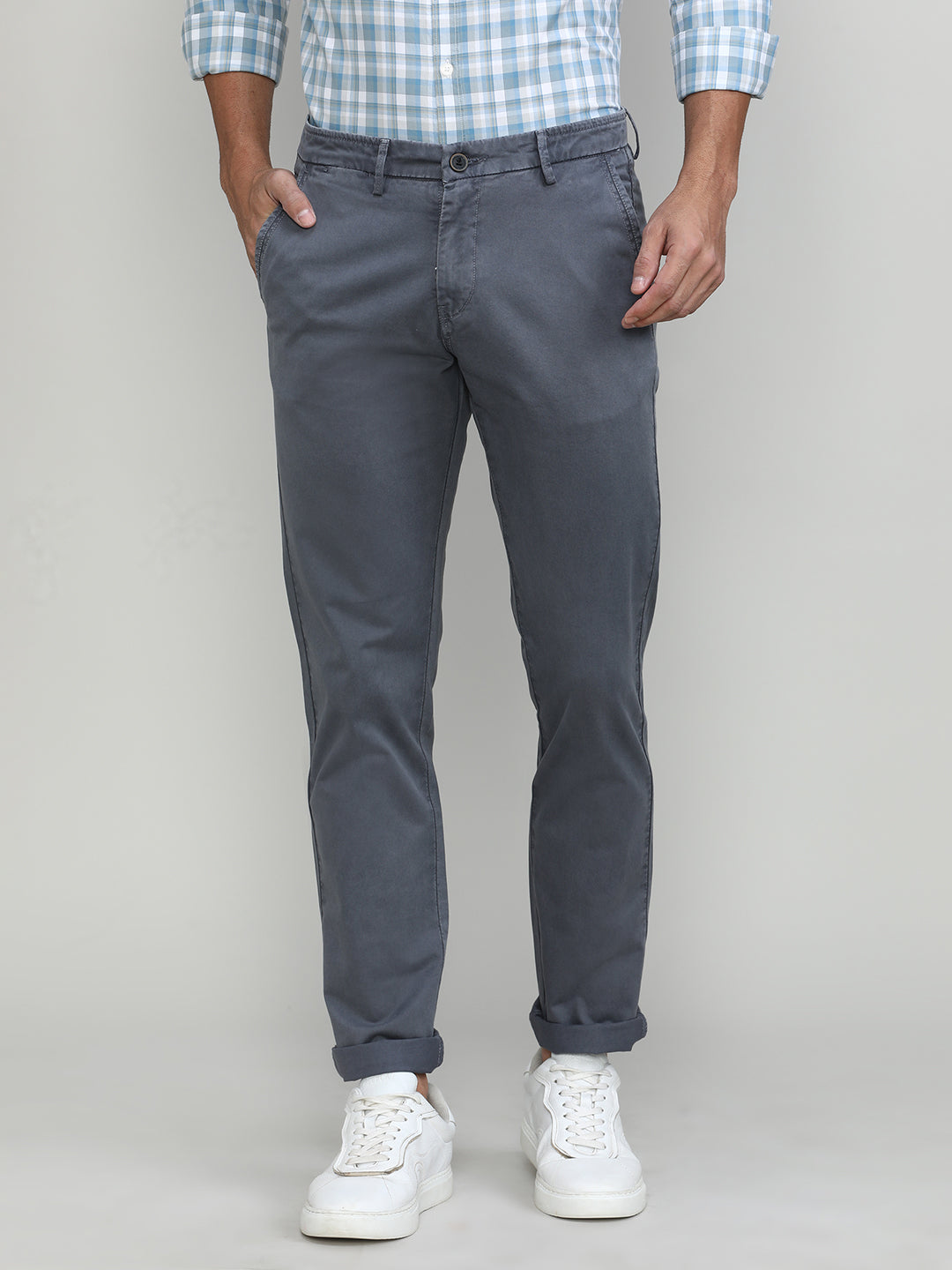 Gunmetal Cotton Trousers Slim Tapered Fit