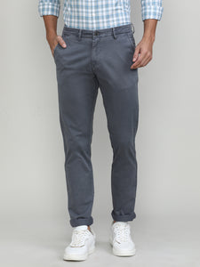 Gunmetal Cotton Trousers Slim Tapered Fit