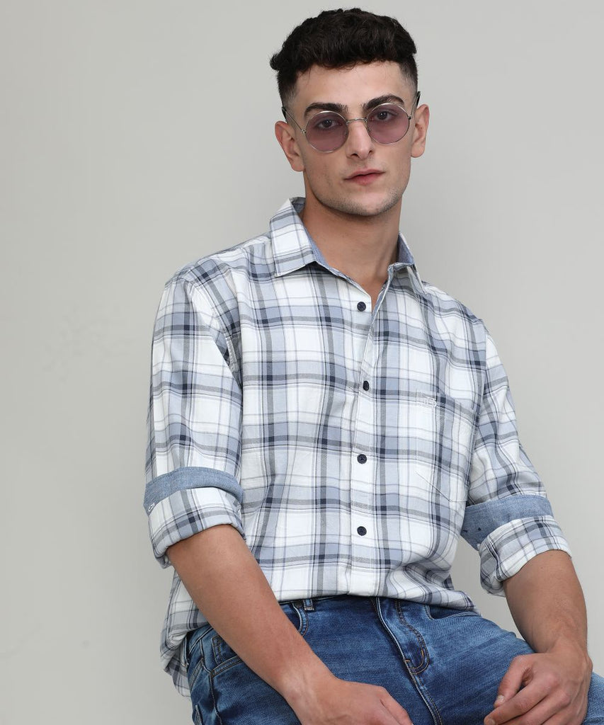 Steel Shade Slim Fit Premuim Cotton Checks Shirt With Regular Pocket