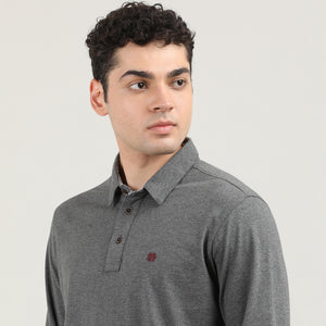 MELANGE ANTHRA-FULL SLEEVES-POLO-TSHIRT-AW24