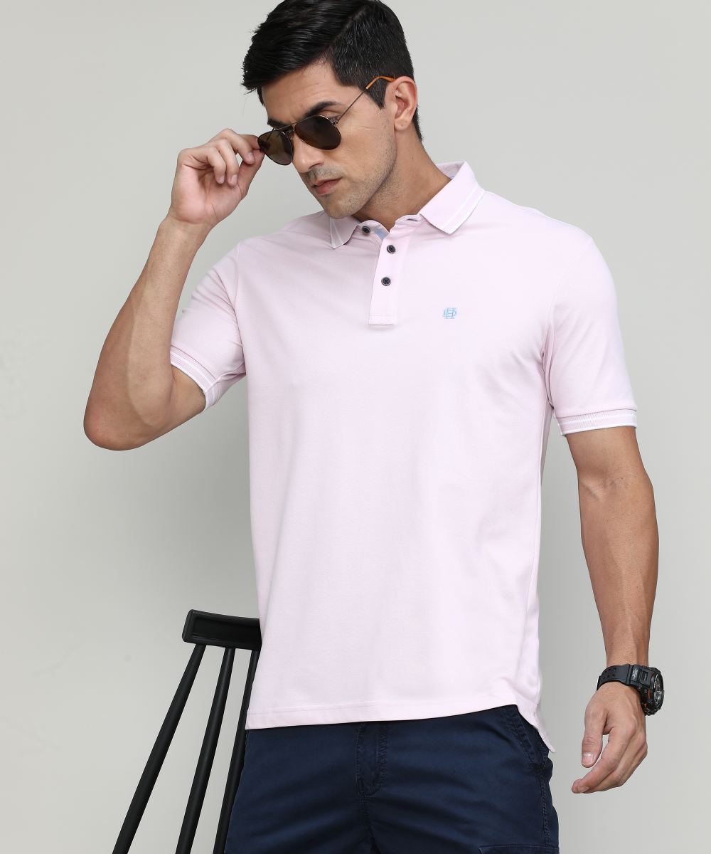Lilac Snow Pique Cotton Lycra Solid Polo T-shirt
