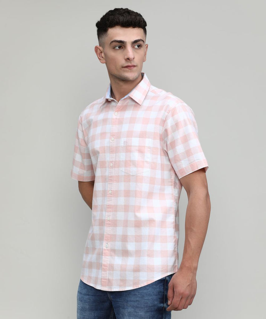 Pink Sand Slim Fit Premuim Cotton Checks Shirt With Pocket
