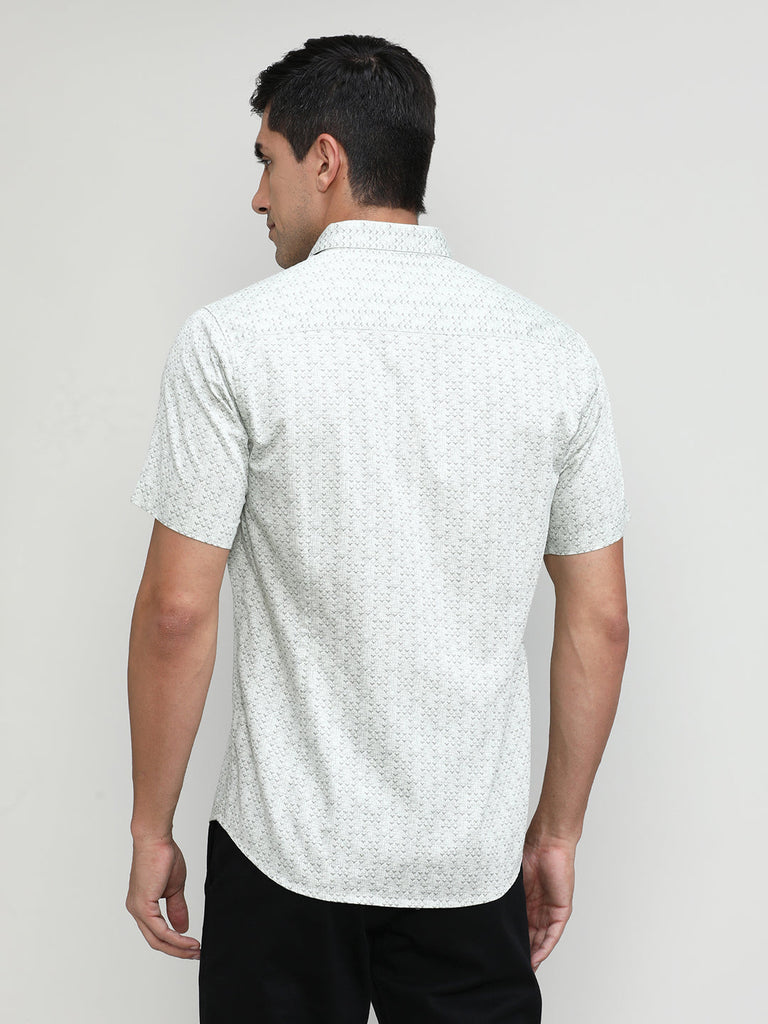 Light Olive Slim Fit Premium Cotton Printed Shirt With Pocket