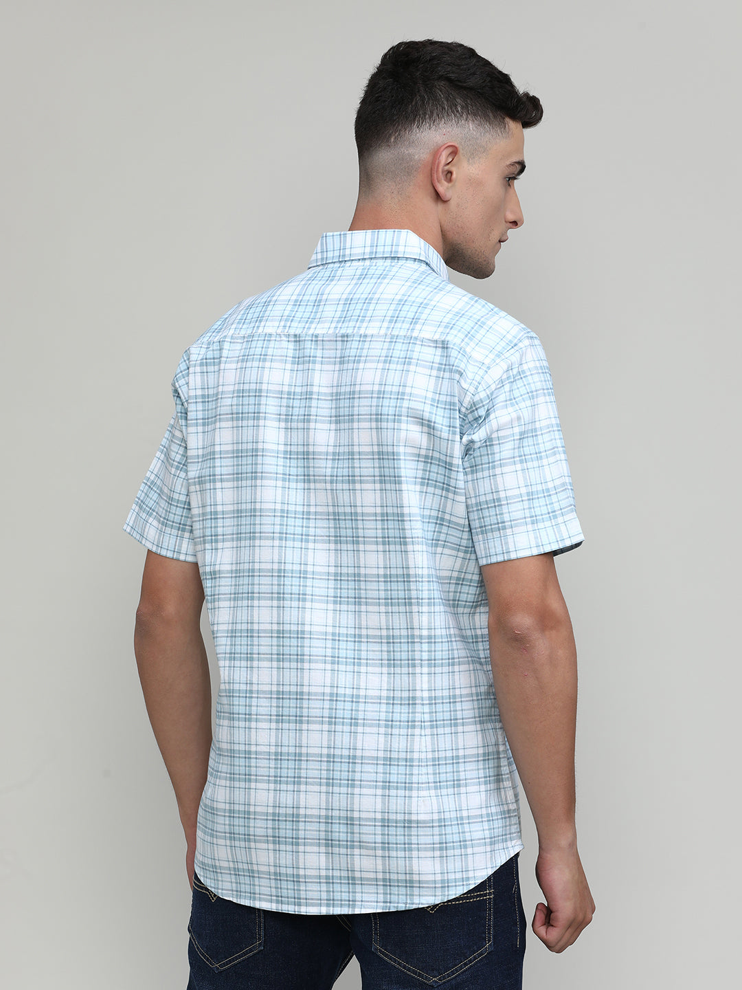 Sky Slim Fit Premuim Cotton Checks Shirt With Pocket-SS25