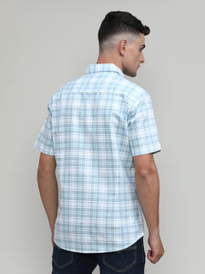 Sky Slim Fit Premuim Cotton Checks Shirt With Pocket-SS25