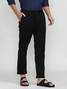 Black Cotton Travel Trousers Regular Fit