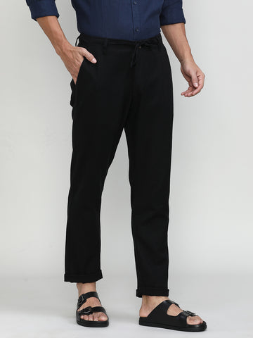 Black Cotton Travel Trousers Regular Fit