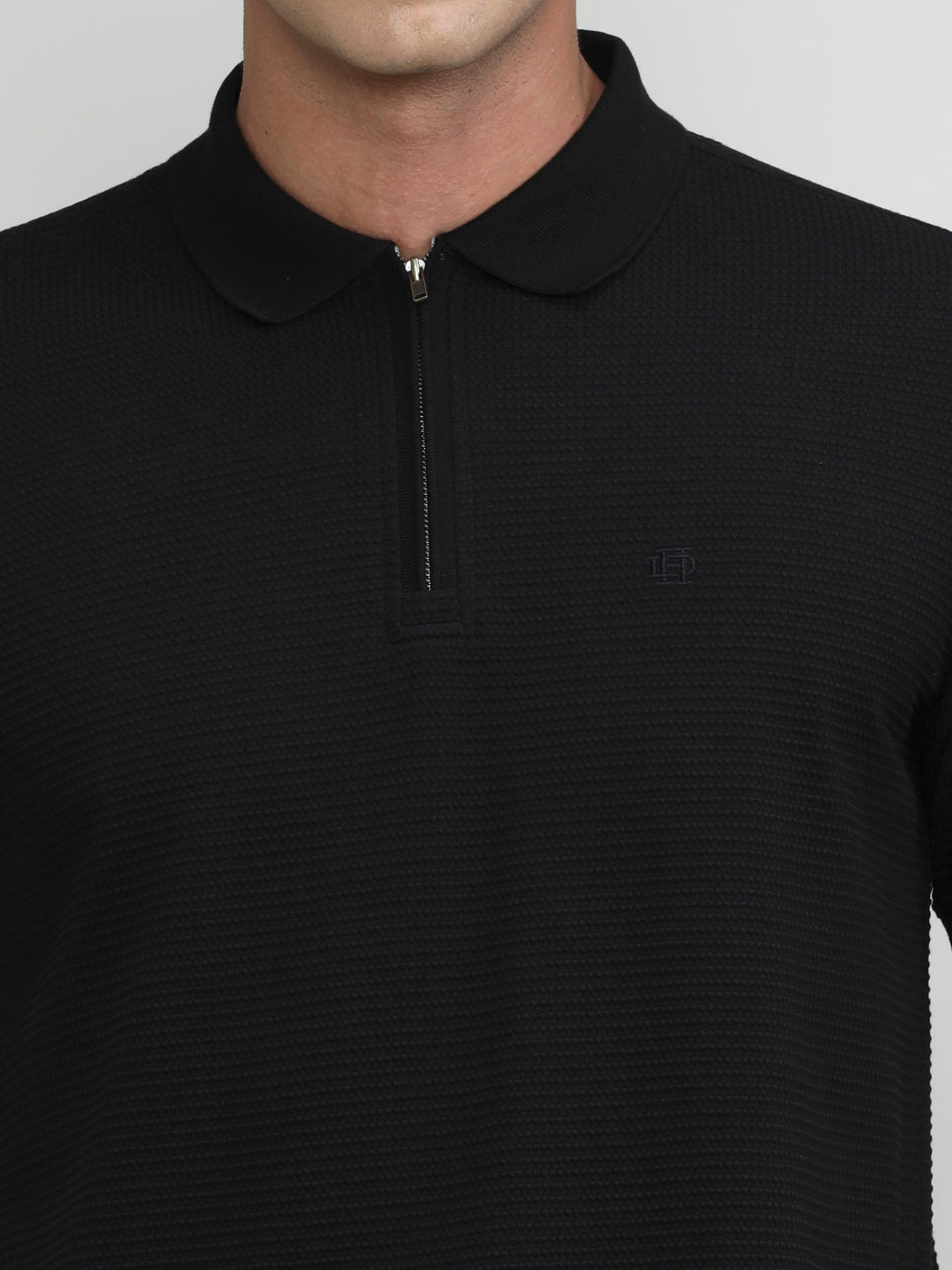 Navy Popcorn Weave Cotton Lycra Solid Polo T-shirt