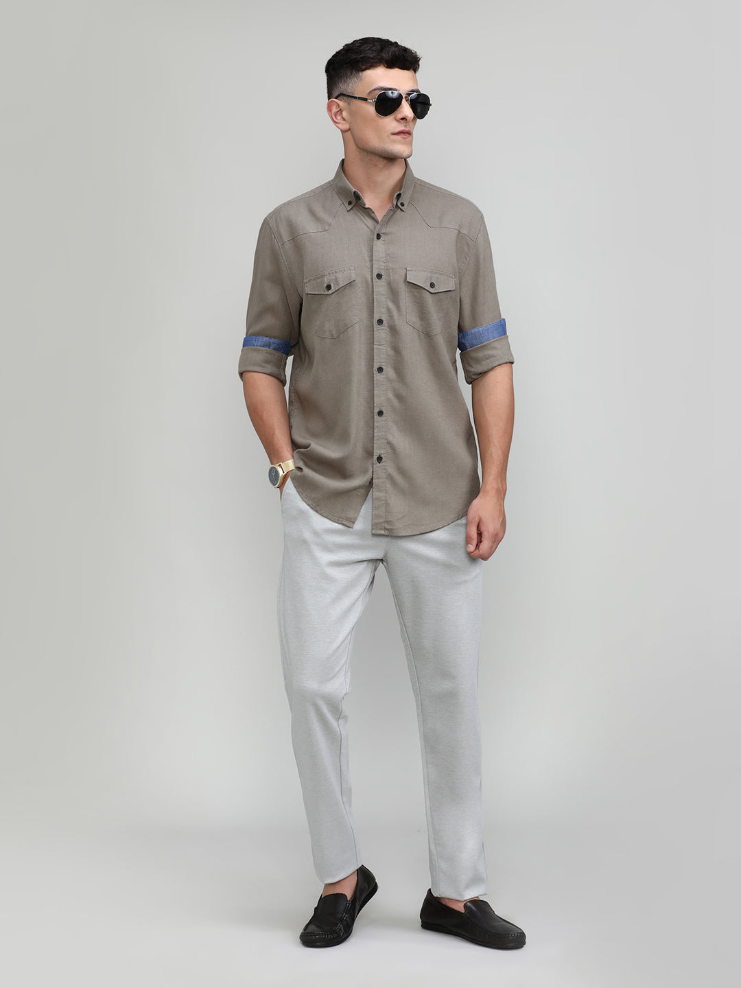 Muddy Shade Slim Fit Premium Cotton Lycra Solid Shirt With Pocket-SS25