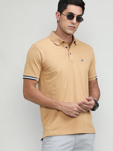 Khaki Pique Cotton Lycra Solid Polo T-shirt